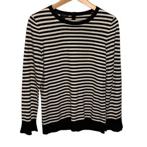 Talbots Black Ivory Striped Lambswool Blend Long Bell Sleeve Sweater Size S